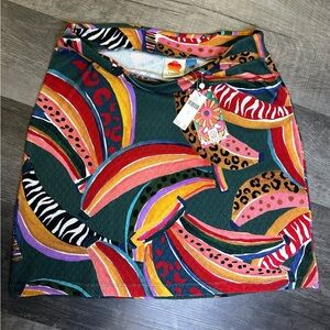FARM Rio for Anthropologie Banana Print Textured Mini Skirt NWT Size Large $118